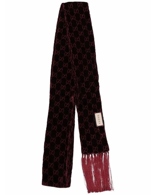 Gucci White Gg-Pattern Velvet Fringed Scarf
