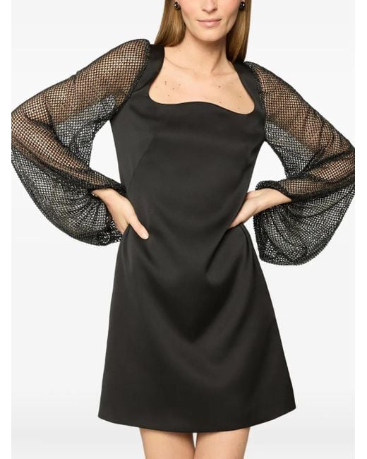 Genny Black Square-Neck Embellished-Sleeves Mini Dress