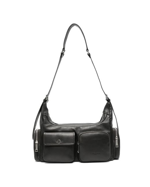 Lancaster Black Caramella Pocket-Detail Leather Shoulder Bag