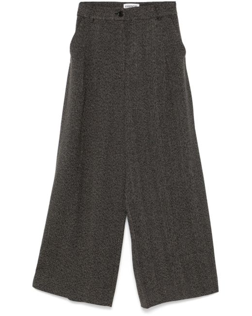 Essentiel Antwerp Gray Herringbone Wide-Leg Trousers