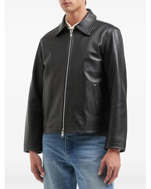 sunflower Black Leather Zip-Up Jacket for men
