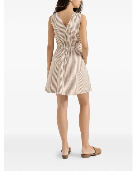 Brunello Cucinelli Natural Striped Seersucker Belted Dress