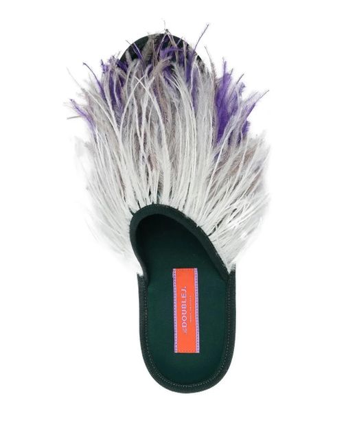 LaDoubleJ White Feather-Detail Slippers