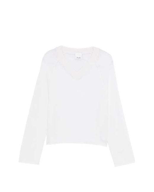 Allude White V-Neck Sweater