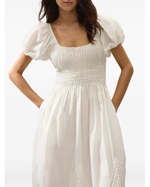 Faithfull The Brand White Sunniva Puffed-Sleeve Midi Dress