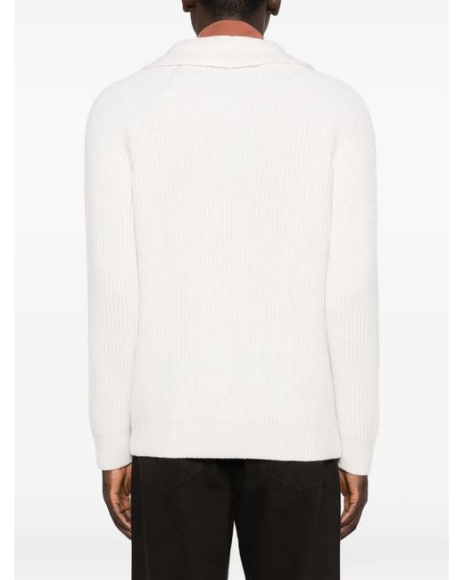 Gran Sasso White Double-Breasted Ribbed-Knit Cardigan for men