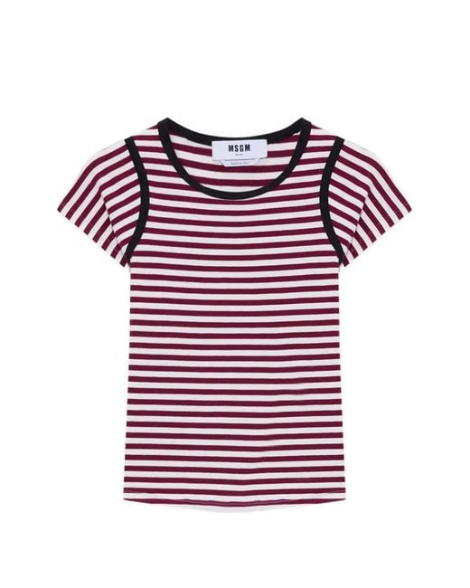 MSGM Red Striped Trim T-Shirt
