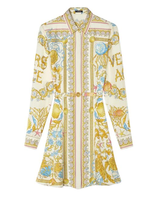 Versace Underwater Barocco Zijden Midi-Blousejurk in het Metallic