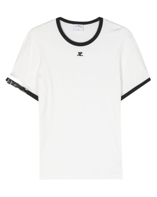 Courreges White Logo-patch Buckled-cuff T-shirt