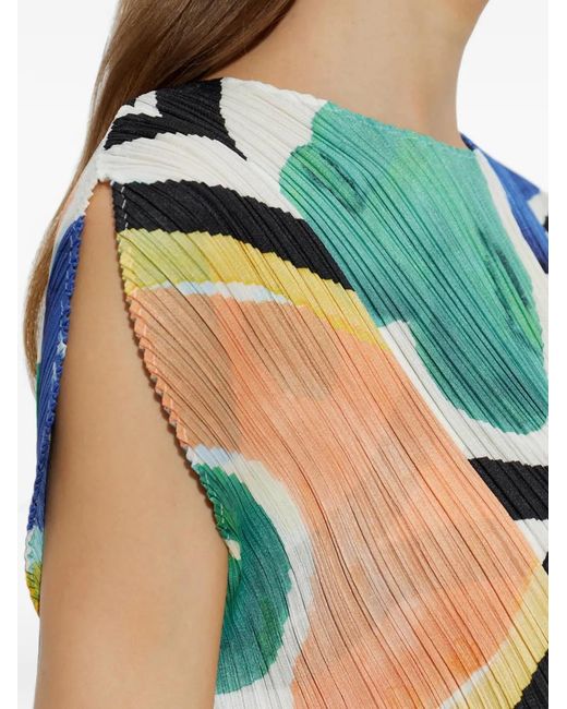Pleats Please Issey Miyake Blue Roll Abstract-Print Pleated Blouse