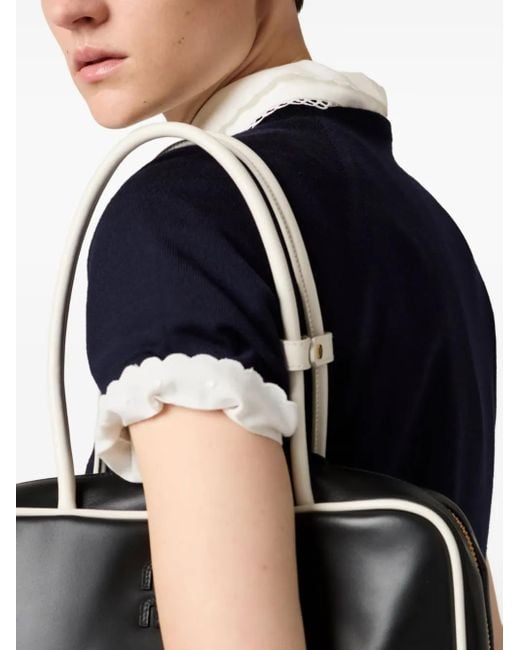 Miu Miu Black Logo Intarsia Knitted Short-Sleeved Pullover