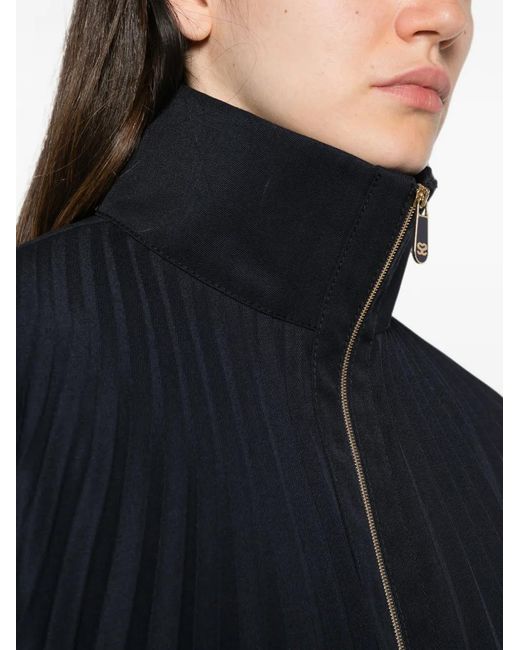 Sandro Black Plissé-Effect Zip-Up Bomber Jacket