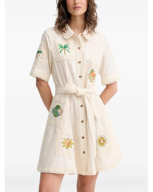 Never Fully Dressed Natural Details-Embroidered Mini Shirt Dress
