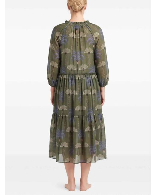 Anjuna Green Caterina Palm-Print Tiered Dress