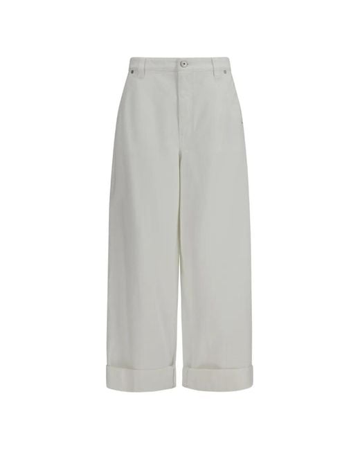 Brunello Cucinelli White Wide-leg Turn-up Trousers