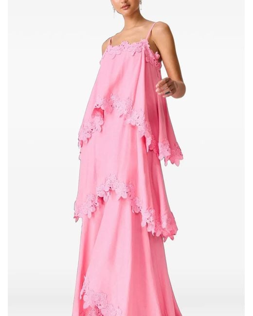 Elliatt Pink Lace-Trim Tiered Maxi Dress