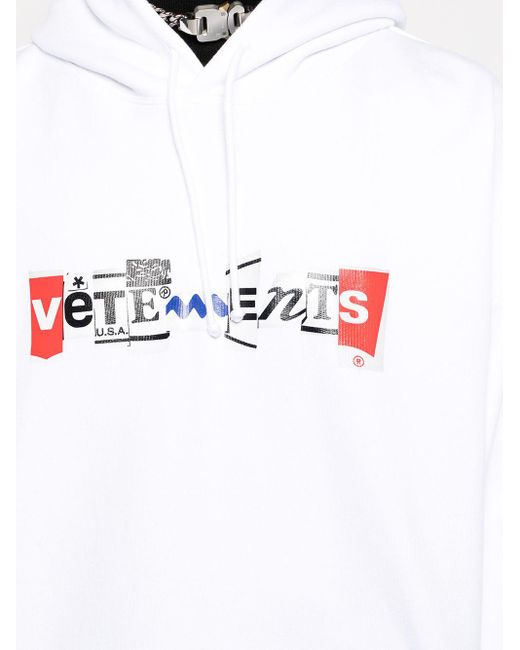 Vetements White Mixed Logo-print Hoodie for men