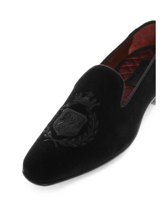 Corneliani Black Embroidered Velvet Loafers for men