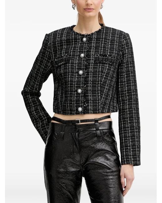 Guess Black Pearl-Button Tweed Jacket