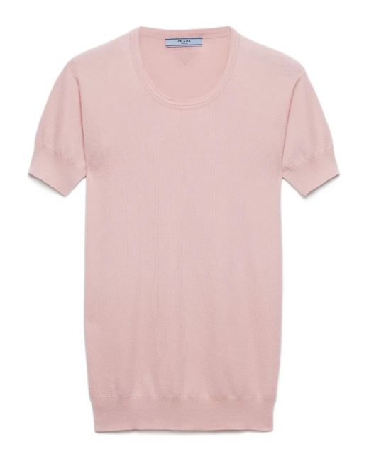 Prada Pink Short-Sleeve Ribbed Sweater
