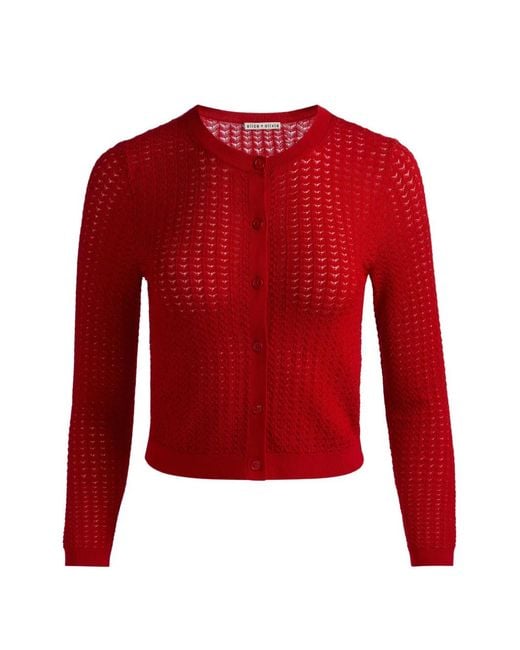 Alice + Olivia Red Pointelle-Knit Cardigan