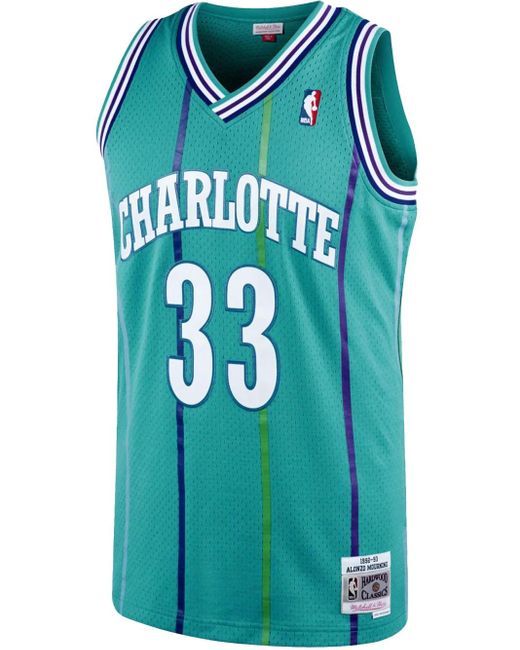 Mitchell & Ness Blue Authentic Road Hornets 1992 Alonzo Mourning Jersey for men