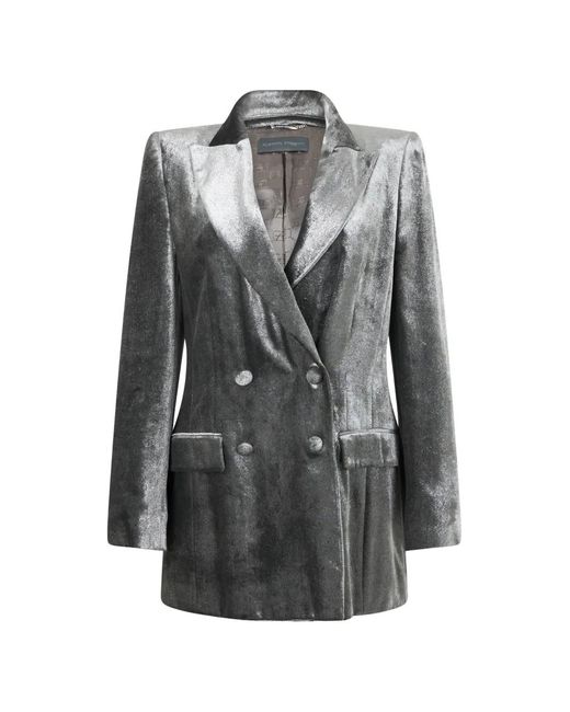 Alberta Ferretti Gray Double-Breasted Metallic-Finish Blazer