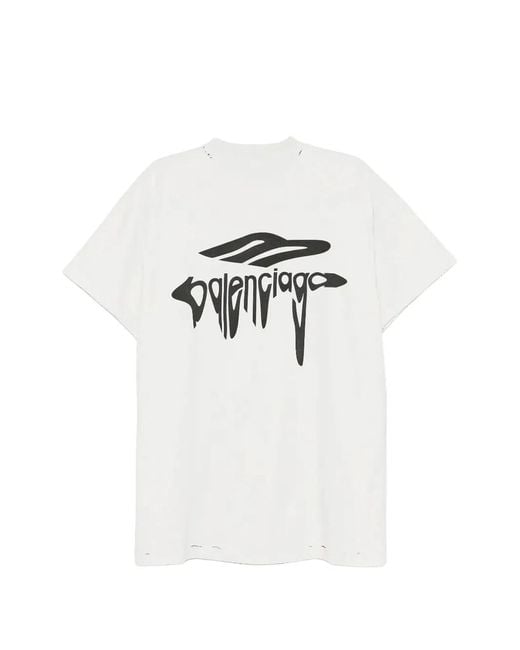Balenciaga White 3B Liquified Oversize T-Shirt for men