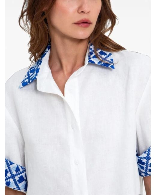 Greek Archaic Kori Blue Patterned-Trim Shirt