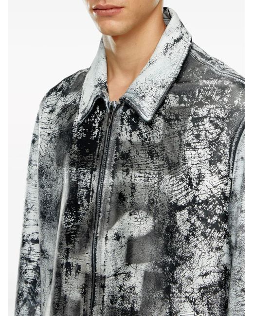 DIESEL Gray L-Pylon-A Cracked-Finish Leather Jacket for men