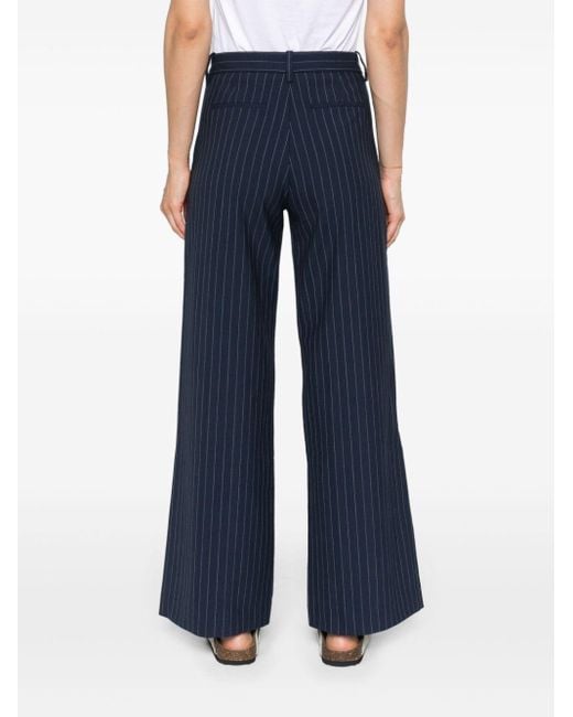 Maje Blue Pinstriped Mid-Rise Flared Trousers