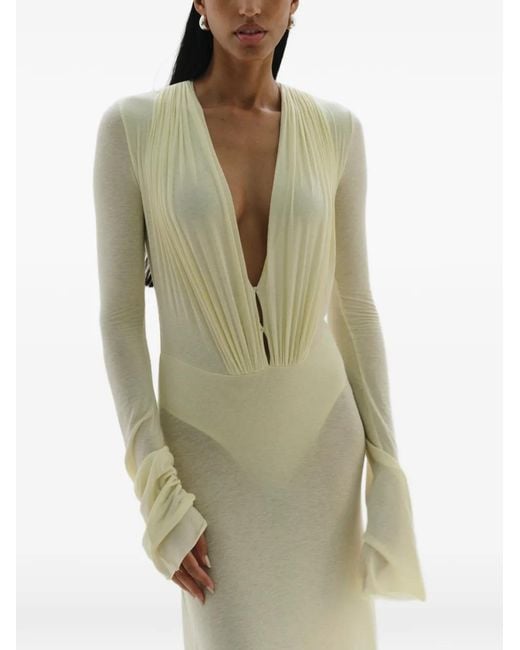 MANURI White Suki Long-Sleeve Draped Dress