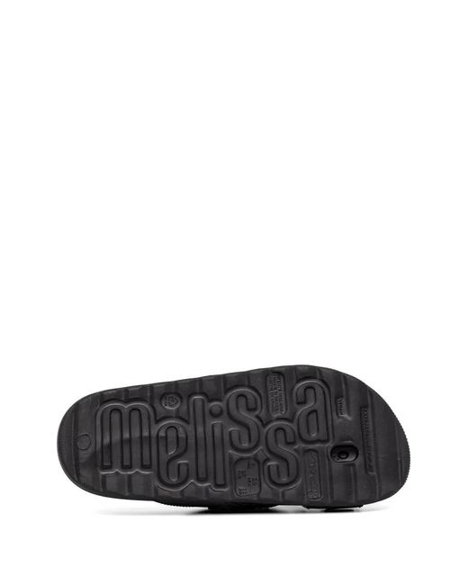 Melissa Black Logo-Print Crossover-Strap Slides