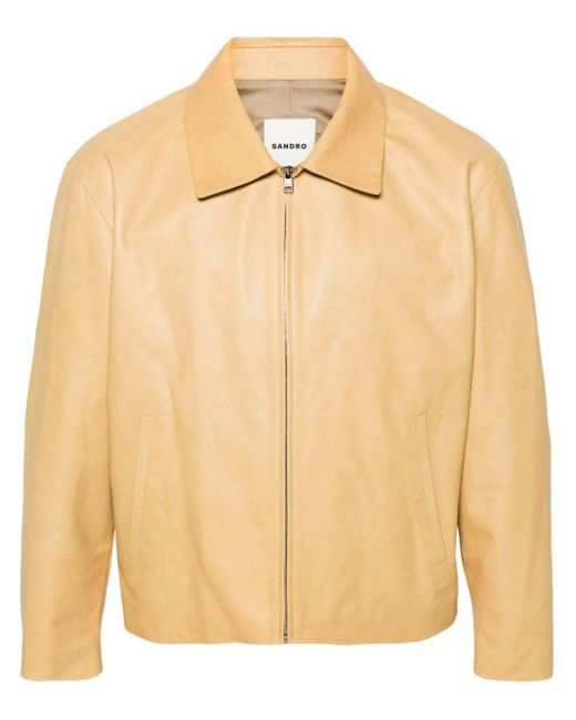 Sandro Natural Zip-up Leather Shirt Jacket for men