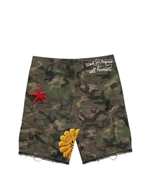 ALL HUMAN White Yayo Patchwork Cargo Shorts for men