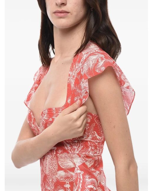 Stella McCartney Red Printed Organza Mini Dress