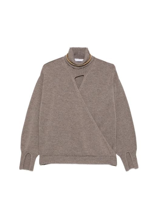 SIMONA CORSELLINI Brown Cut-Out Wrap-Style Sweater