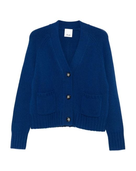 Allude Blue Patch-Pocket Button Cardigan