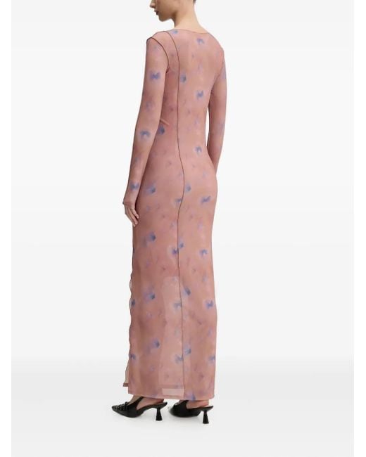 HUGO Pink Abstract-Print Side-Split Maxi Dress