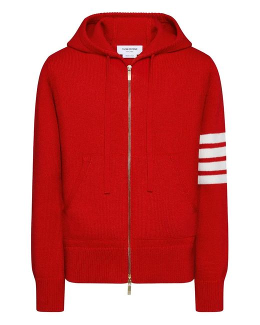 Thom Browne Red Hector Intarsia-Knit Zip-Up Hoodie for men