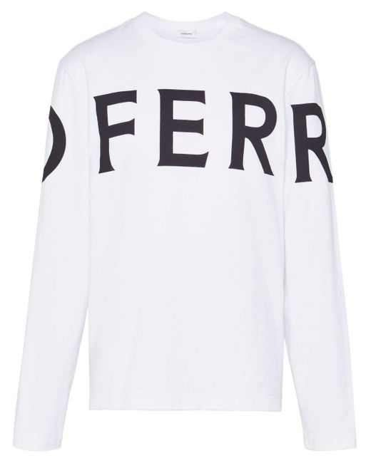 Ferragamo White Logo-print Cotton T-shirt for men