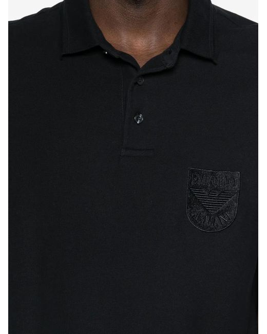 Emporio Armani Black Logo-Patch Polo Shirt for men