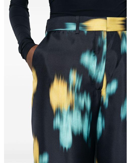 Lanvin Blue Abstract-print Wide-leg Trousers