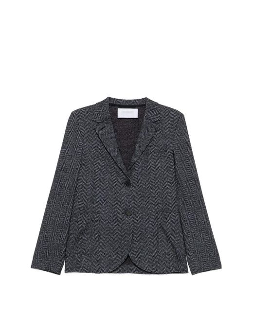 Harris Wharf London Black Herringbone-Pattern Single-Breasted Jacket