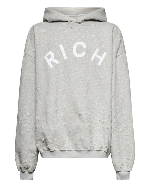 John Richmond Gray Distressed Logo Hoodie for men