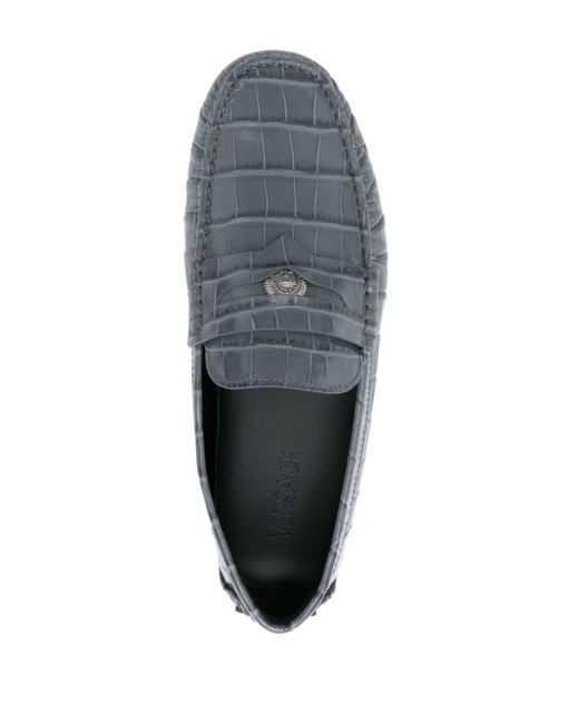 Versace Gray Medusa Croc-effect Leather Loafers for men