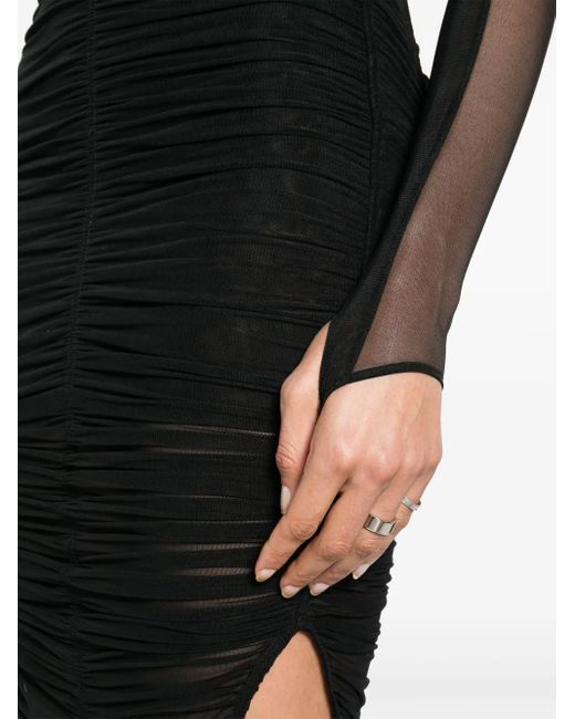 Mugler Black Draped Mesh Midi Skirt - Women's - Elastane/polyamide