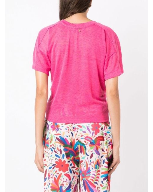 Olympiah Pink Gathered-detail Cropped T-shirt