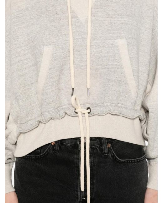 R13 White Cinched-Hem Hoodie