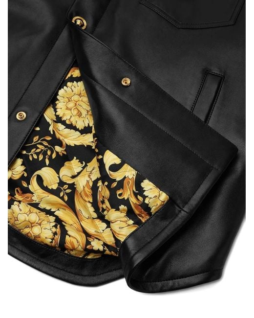 Versace Black Leather Shirt Jacket for men